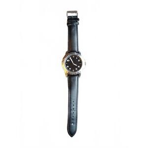 Stylish Black Accutime Watch with Simulated Leather Strap